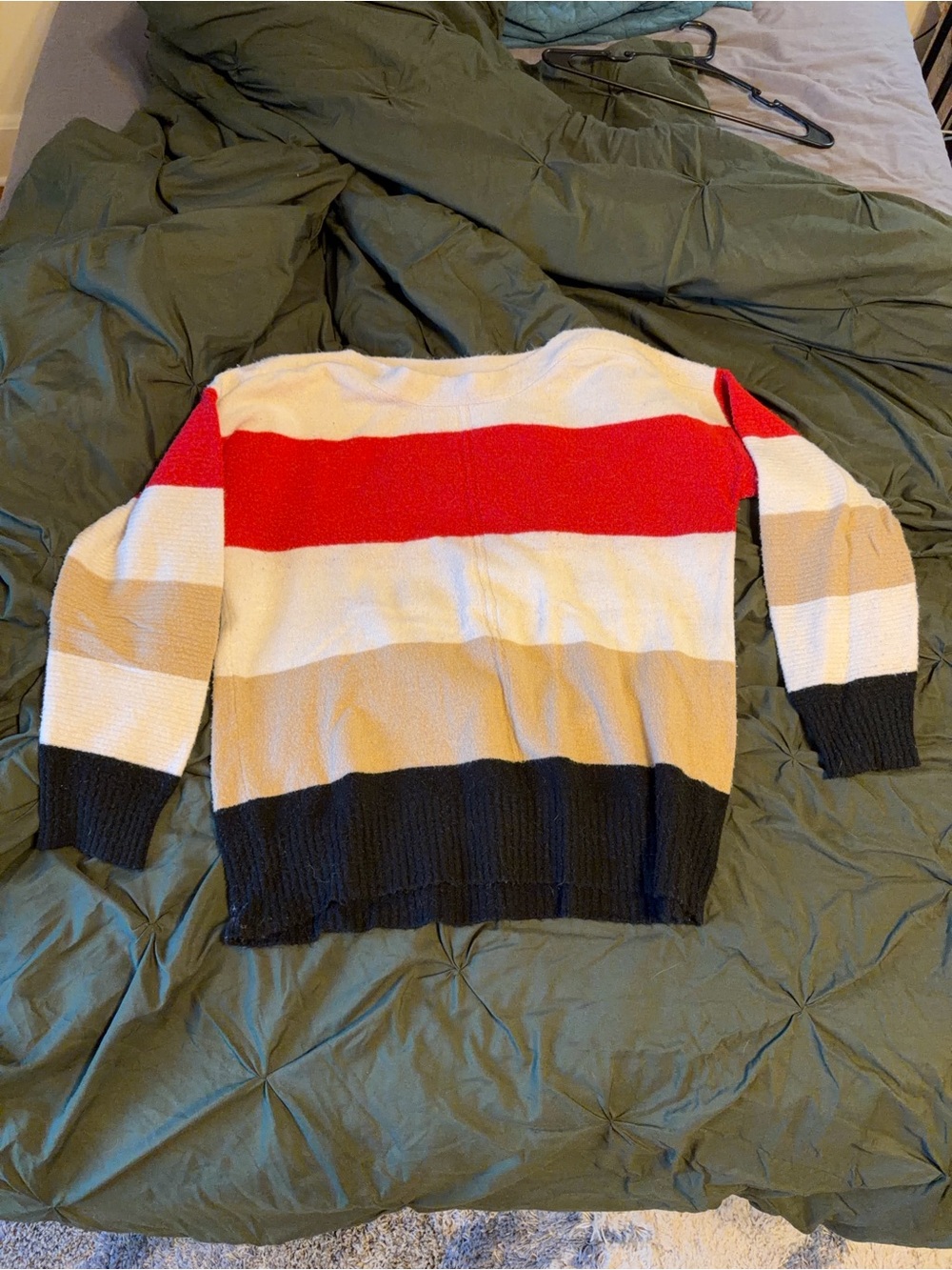 Striped Crewneck Sweater in Red, Cream, Tan & Black
